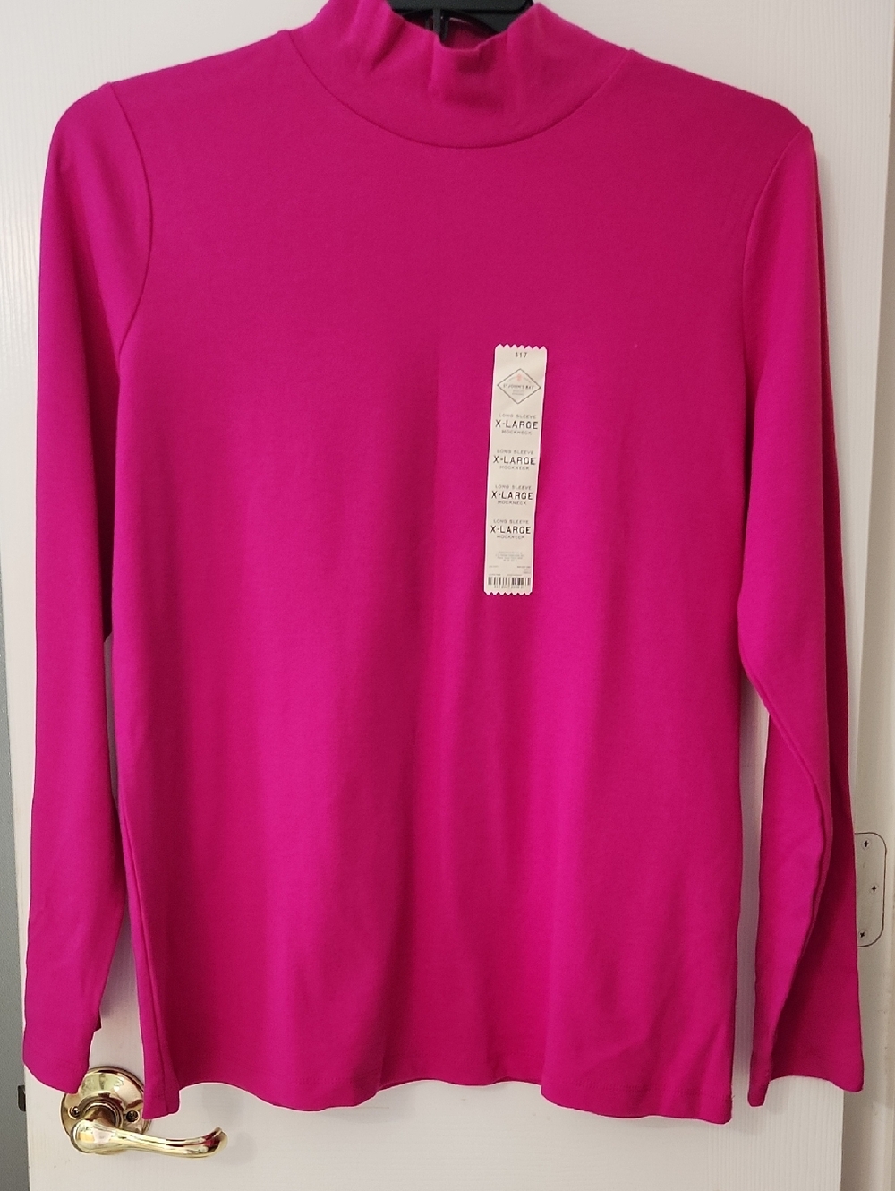 St. John's Bay Fuchsia Cotton Mock Neck Top